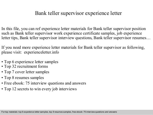 Bank teller supervisor experience letter