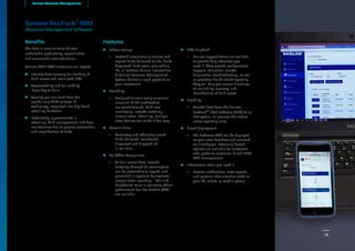 Banlaw ResTrack
TM
RMS
(Resource Management Software)
Benefits
Our best-in-class solution delivers
unbeatable productivity, reconciliation
and measurable cost reductions
Banlaw FMS / RMS customers can expect:
uu Industry-best accuracy for tracking of
fluid moves and levels (>99.5%)
uu Accountability and full visibility
‘from buy to burn’
uu Security you can trust from the
world’s only OEM of Auto ID
technology integrated into Dry Break
refuelling hardware
uu Productivity improvements in
refuelling, fluid management, and fleet
maintenance due to process automation
and simplification of tasks
Features
uu Labour savings
•• ResTrack automatically secures and
reports fluids delivered to site, fluids
dispensed, tank levels, plus vehicle
IDs, all without human intervention.
A Banlaw Resource Management
System delivers a rapid payback on
your investment
uu Scalability
•• Designed to scale easily as various
elements of the architecture
are commissioned. Tank level
monitoring, inwards metering,
reconciliation, refuelling, multiple
sites; Banlaw can make it feel easy
uu Reconciliation
•• Accurately and efficiently record
fluids delivered, transferred,
dispensed and disposed-of
in real time
uu Tax Office Compliance
•• All fuel moves from inwards
metering through to consumption
can be automatically logged, and
presented in segment-by-segment
reconciliation reporting – this is of
heightened value in countries where
government Fuel Tax Credits (FTC)
are available
uu 24/7 helpdesk
•• Banlaw support teams are available
to provide help whenever you
need it. They provide configuration
support, education, remote
diagnostics, troubleshooting, as well
as proactive health check reporting.
They will help you ensure timeliness
of availability, accuracy, and
identification of fluid assets
uu Flexibility
•• Transfer data from the Banlaw
ResTrackTM
RMS Software (FMS) to an
ERP system, or leverage the robust
native reporting suite
uu Cloud deployment
•• The Software RMS can be deployed
on your own database and accessed
via a webpage. Externally hosted
options are available for customers
who prefer to outsource IT and FMS/
RMS management
uu Information when you need it
•• Receive notifications, view reports,
and perform administrative tasks on
your PC, tablet, or mobile phone
Banlaw Resource Management
10
 
