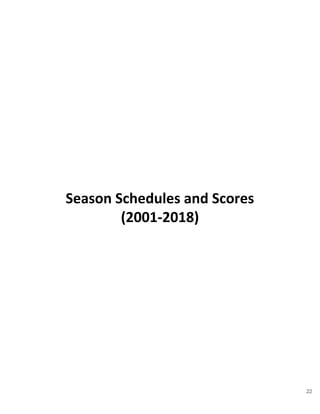 Season Schedules and Scores
(2001-2018)
22
 