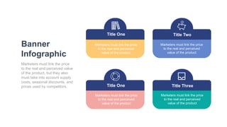 Banner
Infographic
Marketers must link the price
to the real and perceived value
of the product, but they also
must take into account supply
costs, seasonal discounts, and
prices used by competitors.
Title One Title Two
Title One Title Three
Marketers must link the price
to the real and perceived
value of the product
Marketers must link the price
to the real and perceived
value of the product
Marketers must link the price
to the real and perceived
value of the product
Marketers must link the price
to the real and perceived
value of the product
 