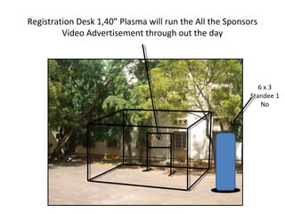 Registration Desk 1,40” Plasma will run the All the Sponsors
Video Advertisement through out the day

6x3
Standee 1
No

 