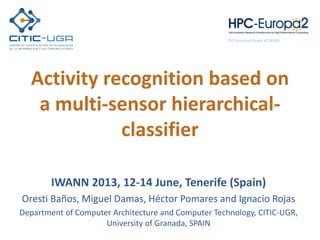 Activity recognition based on
a multi-sensor hierarchical-
classifier
IWANN 2013, 12-14 June, Tenerife (Spain)
Oresti Baños, Miguel Damas, Héctor Pomares and Ignacio Rojas
Department of Computer Architecture and Computer Technology, CITIC-UGR,
University of Granada, SPAIN
DG-Research Grant #228398
 