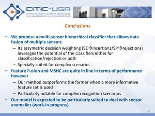 Conclusions
• We propose a multi-sensor hierarchical classifier that allows data
fusion of multiple sensors
– Its assymetr...