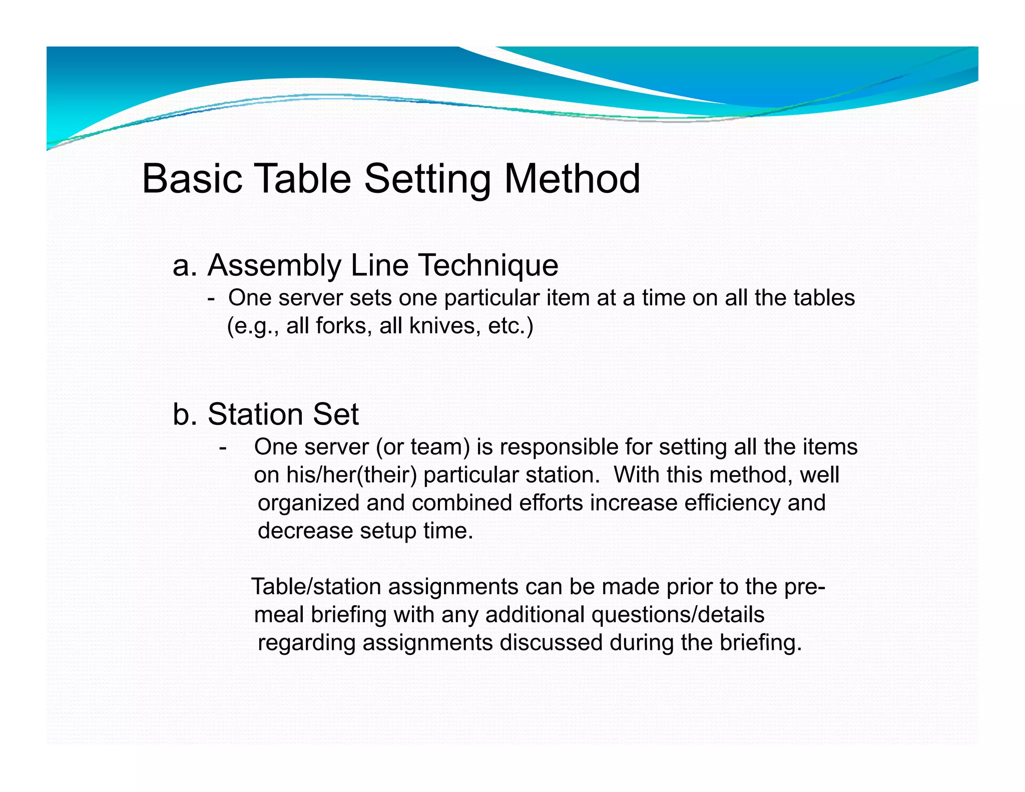 Banquet server basic skill training | PDF