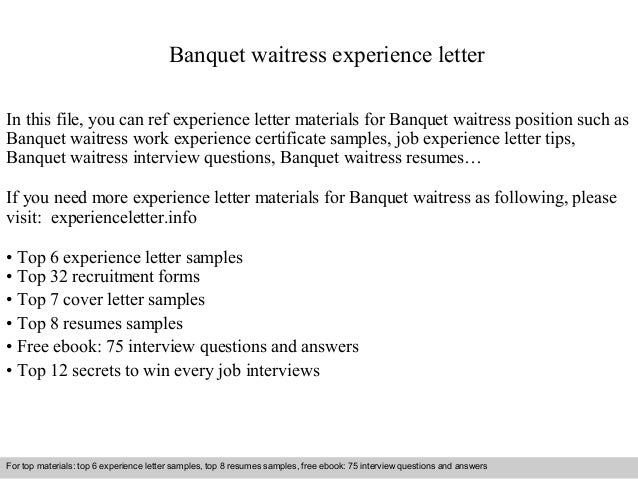 banquet waitress experience letter waitress work experience