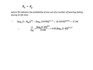 where RS indicates the probability of one out of p number of bearings failing 
during its life time. 
 