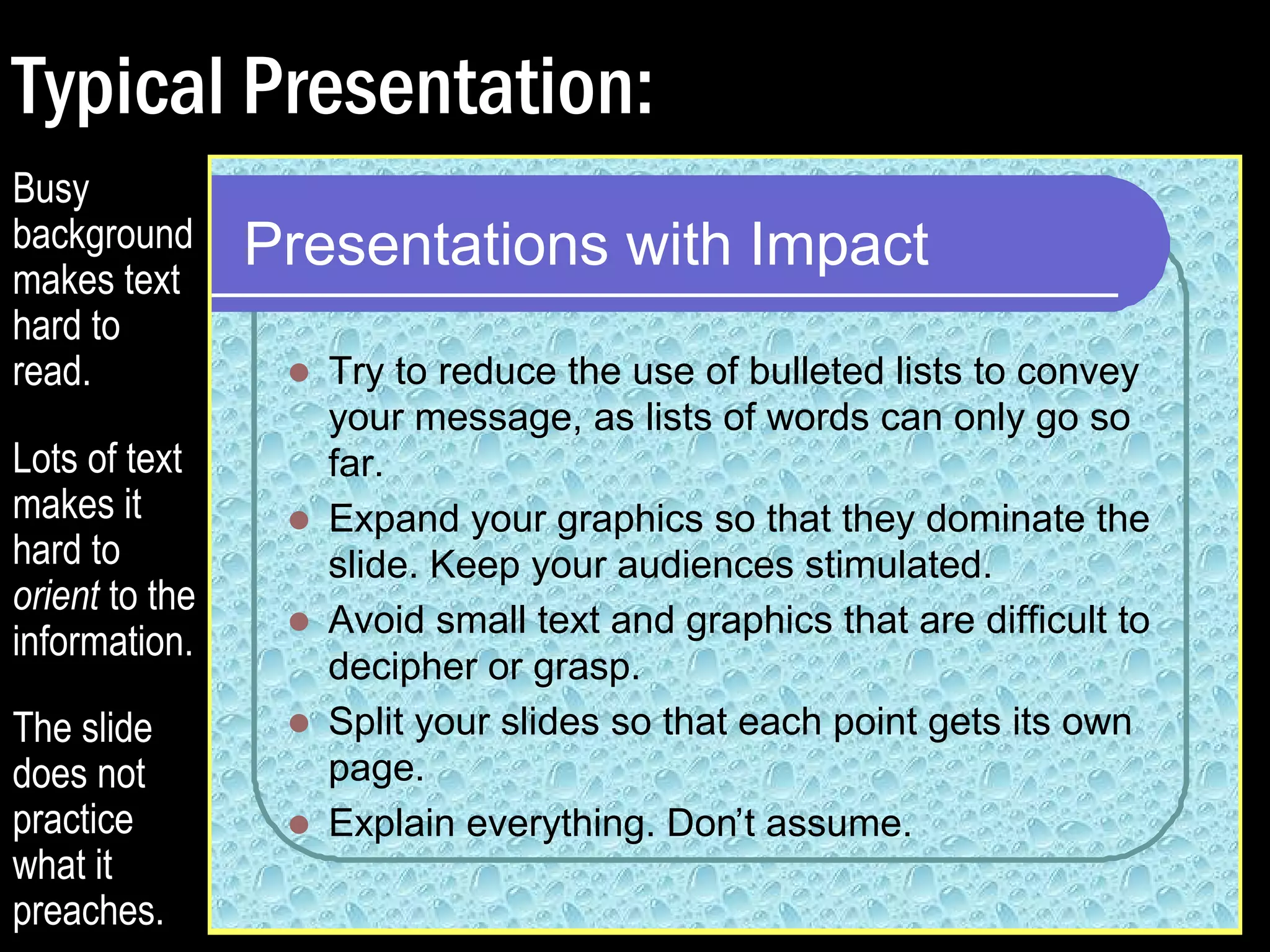 Let’s take 
a look at a typical 
presentation slide. 
 