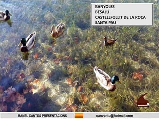 MANEL CANTOS PRESENTACIONS canventu@hotmail.com
BANYOLES
BESALÚ
CASTELLFOLLIT DE LA ROCA
SANTA PAU
 