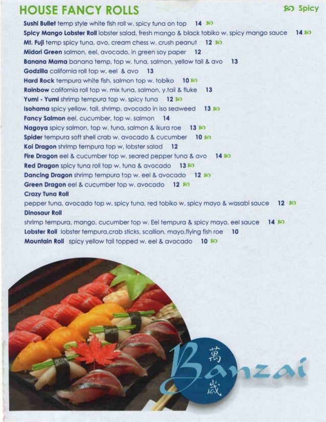Banzai Japanese Restaurant NJ Menu