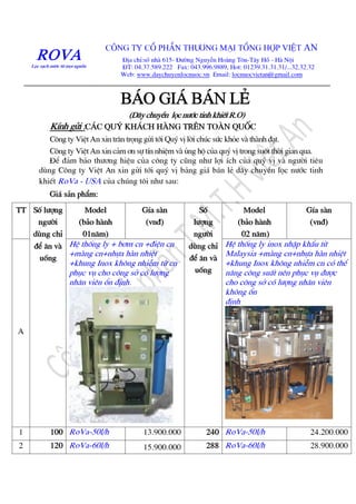 Báo giá dây chuyền lọc nước tinh khiết công ty Việt An