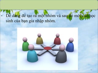 - Dễ dàng để tạo ra một nhóm và sau đó mời các học
sinh của bạn gia nhập nhóm.
31
 