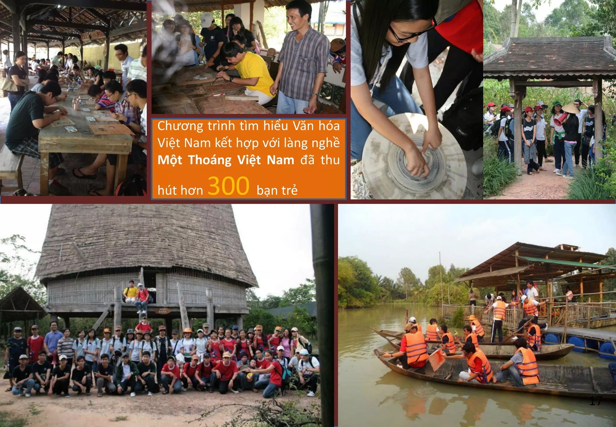 Chương trình tìm hiểu Văn hóa
Việt Nam kết hợp với làng nghề
Một Thoáng Việt Nam đã thu
hút hơn 300 bạn trẻ
17
 