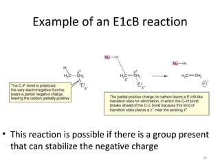 Example of an E1cB reaction




• This reaction is possible if there is a group present
  that can stabilize the negative charge
                                                     34
 