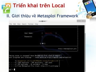 II. Giới thiệu về Metasploi Framework
Triển khai trên Local
 