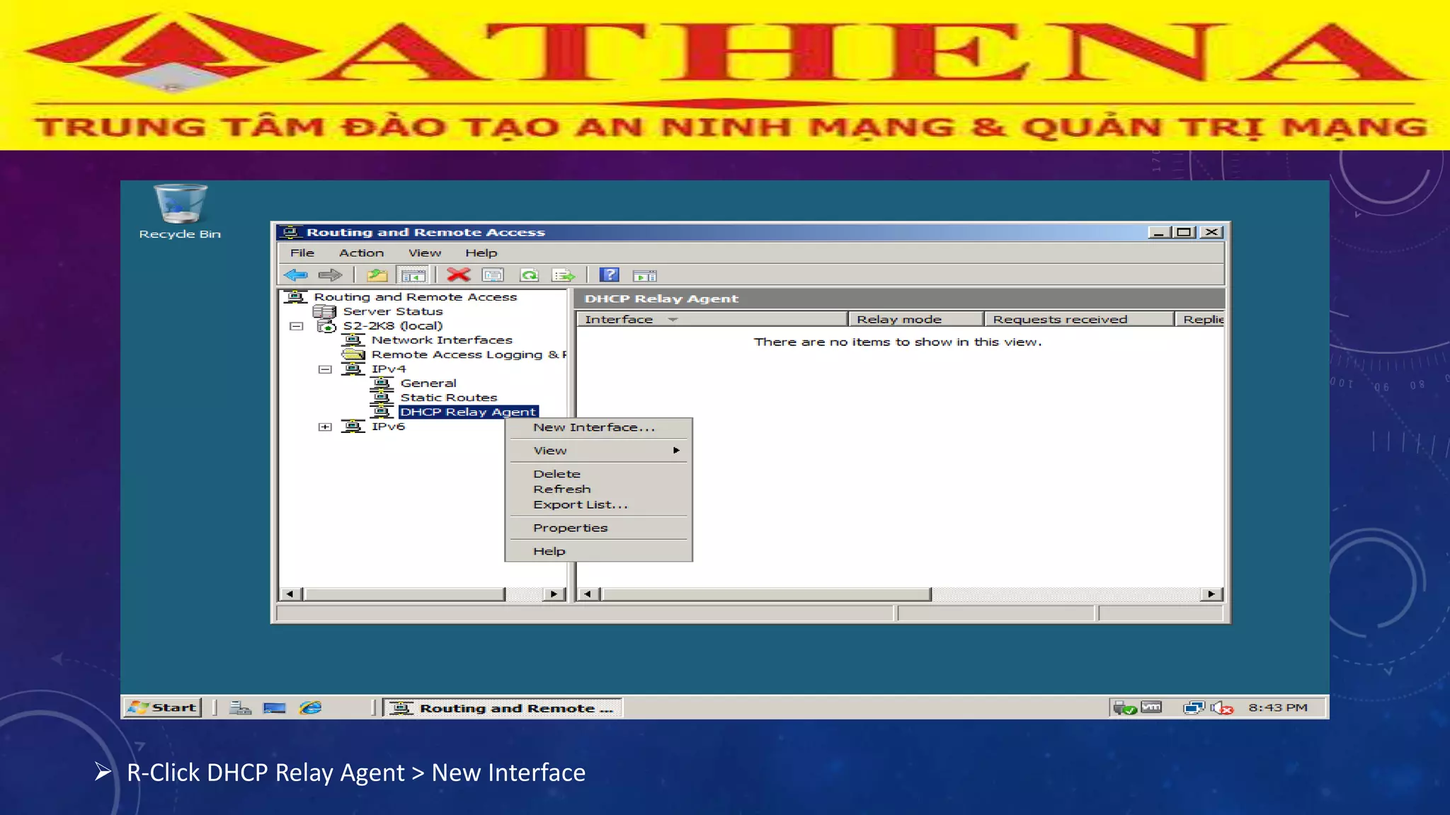  R-Click DHCP Relay Agent > New Interface
 