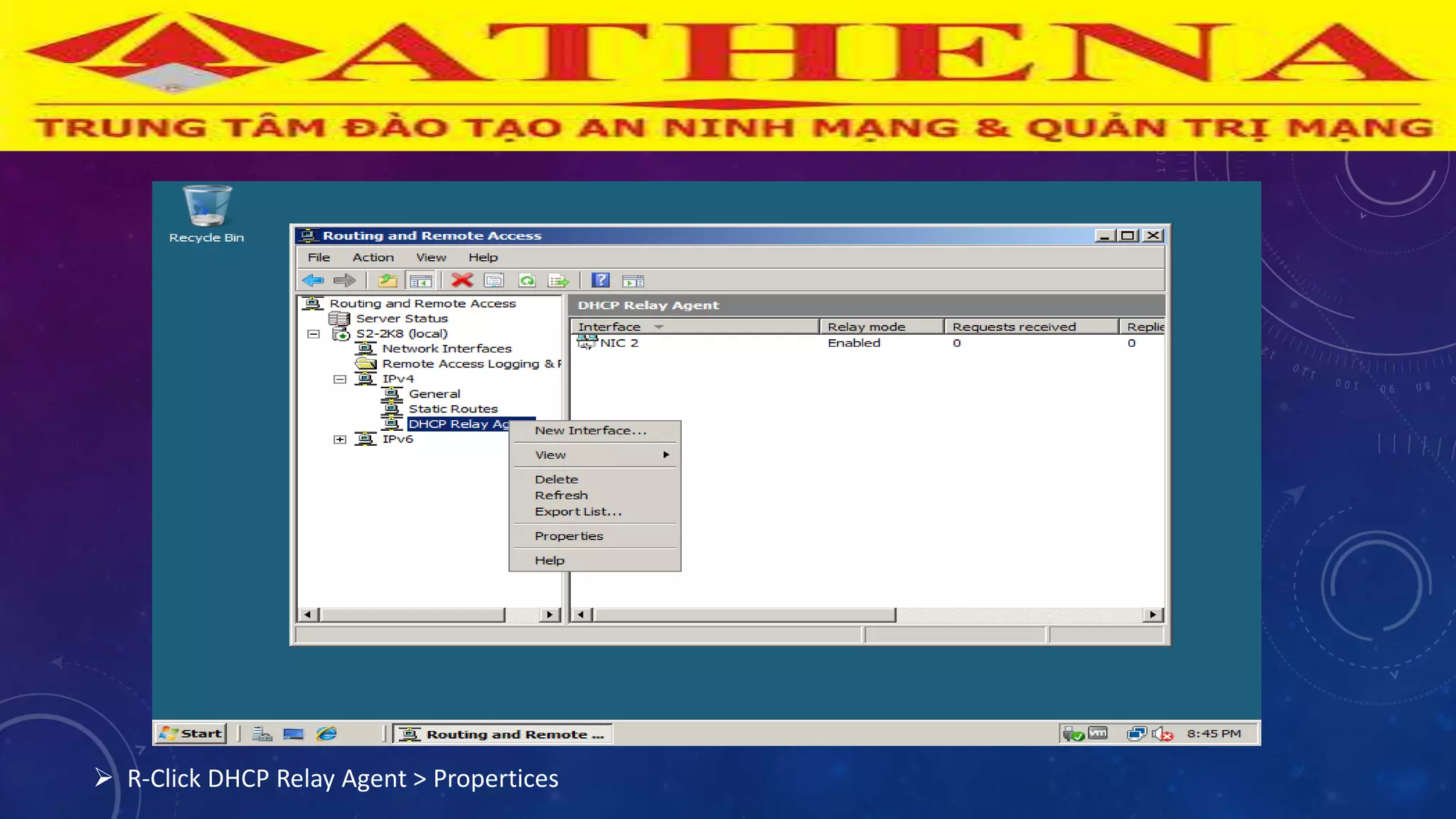  R-Click DHCP Relay Agent > Propertices
 