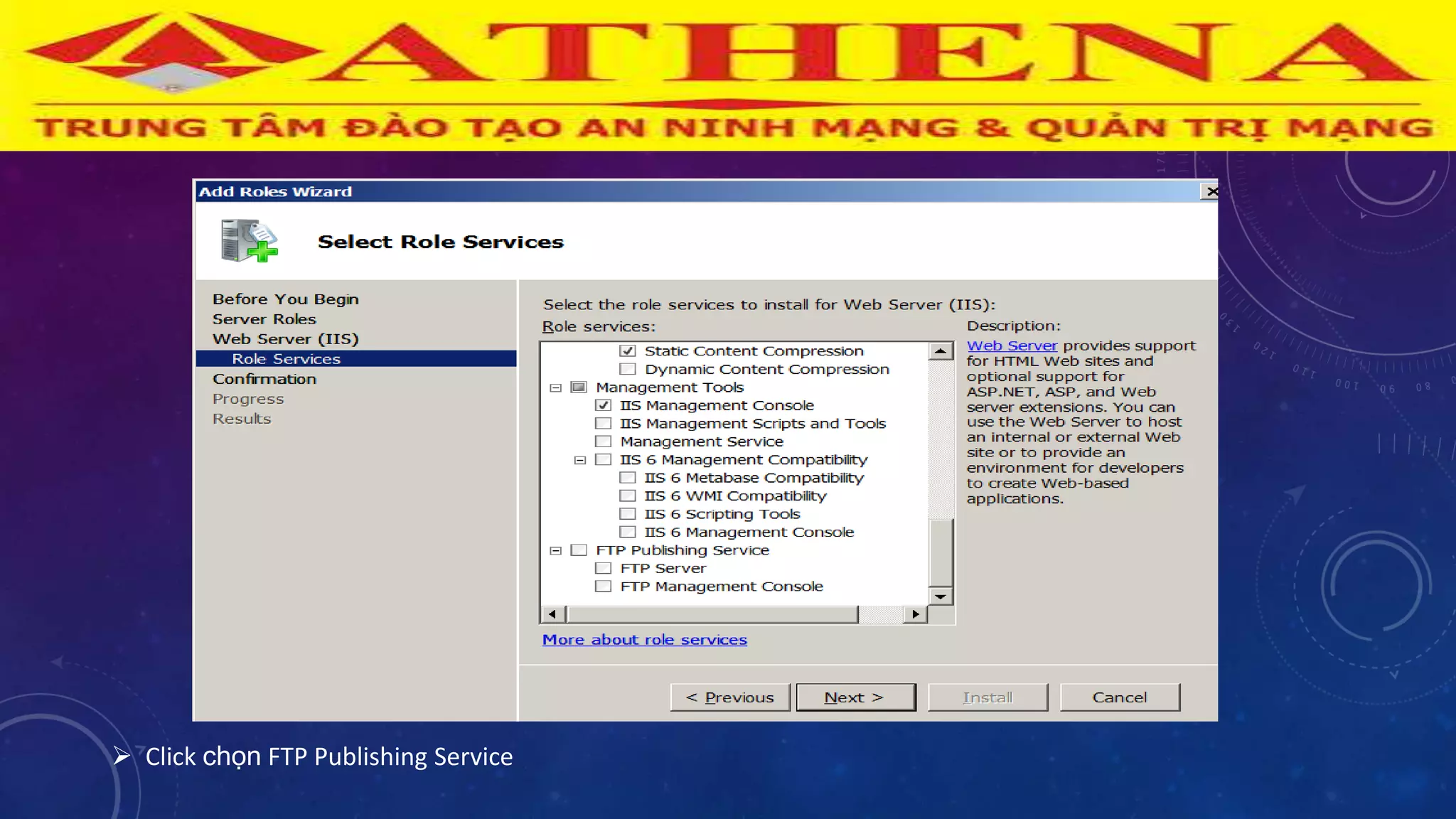  Click chọn FTP Publishing Service
 