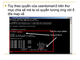 Tùy theo quyền của userdomain3 trên thư mục chia sẽ mà ta có quyền tương ứng với ổ đĩa map về Tạo thư mục tailieu trong ổ đĩa Z 