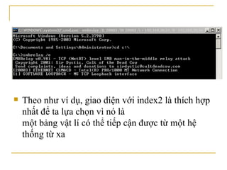 Theo như ví dụ, giao diện với index2 là thích hợp nhất để ta lựa chọn vì nó là  một bảng vật lí có thể tiếp cận được từ một hệ thống từ xa 