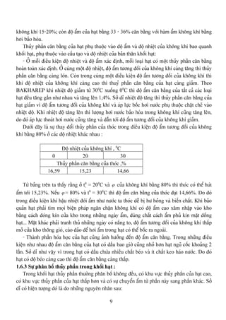 9
khäng khê 15-20%; coìn âäü áøm cuía haût bàòng 33 - 36% cán bàòng våïi haìm áøm khäng khê bàòng
håi baío hoìa.
Thuíy pháön cán bàòng cuía haût phuû thuäüc vaìo âäü áøm vaì âäü nhiãût cuía khäng khê bao quanh
khäúi haût, phuû thuäüc vaìo cáúu taûo vaì âäü nhiãût cuía baín thán khäúi haût:
- ÅÍ mäùi âiãöu kiãûn âäü nhiãût vaì âäü áøm xaïc âënh, mäùi loaûi haût coï mäüt thuíy pháön cán bàòng
hoaìn toaìn xaïc âënh. ÅÍ cuìng mäüt âäü nhiãût, âäü áøm tæång âäúi cuía khäng khê caìng tàng thç thuíy
pháön cán bàòng caìng låïn. Coìn trong cuìng mäüt âiãöu kiãûn âäü áøm tæång âäúi cuía khäng khê thç
khi âäü nhiãût cuía khäng khê caìng cao thç thuyí pháön cán bàòng cuía haût caìng giaím. Theo
BAKHAREP khi nhiãût âäü giaím tæì 300
C xuäúng 00
C thç âäü áøm cán bàòng cuía táút caí caïc loaûi
haût âãöu tàng gáön nhæ nhau vaì tàng lãn 1,4%. Såí dè nhiãût âäü tàng thç thuíy pháön cán bàòng cuía
haût giaím vç âäü áøm tæång âäúi cuía khäng khê vaì aïp læûc bäúc håi næåïc phuû thuäüc chàût cheî vaìo
nhiãût âäü. Khi nhiãût âäü tàng lãn thç læåüng håi næåïc baío hoìa trong khäng khê cuîng tàng lãn,
do âoï aïp læûc thoaït håi næåïc cuîng tàng vaì dáùn tåïi âäü áøm tæång âäúi cuía khäng khê giaím.
Dæåïi âáy laì sæû thay âäøi thuíy pháön cuía thoïc trong âiãöu kiãûn âäü áøm tæång âäúi cuía khäng
khê bàòng 80% åí caïc âäü nhiãût khaïc nhau :
Âäü nhiãût cuía khäng khê , 0
C
0 20 30
Thuíy pháön cán bàòng cuía thoïc ,%
16,59 15,23 14,66
Tæì baíng trãn ta tháúy ràòng åí t0
ü = 200
C vaì ϕ cuía khäng khê bàòng 80% thç thoïc coï thãø huït
áøm tåïi 15,23%. Nãúu ϕ = 80% vaì t0
= 300
C thç âäü áøm cán bàòng cuía thoïc âaût 14,66%. Do âoï
trong âiãöu kiãûn khê háûu nhiãût âåïi áøm nhæ næåïc ta thoïc dãù bë hæ hoíng vaì biãún cháút. Khi baío
quaín haût phaíi tçm moüi biãûn phaïp ngàn chàûn khäng khê coï âäü áøm cao xám nháûp vaìo kho
bàòng caïch âoïng kên cæía kho trong nhæîng ngaìy áøm, duìng cháút caïch áøm phuí kên màût âäúng
haût... Màût khaïc phaíi tranh thuí nhæîng ngaìy coï nàõng to, âäü áøm tæång âäúi cuía khäng khê tháúp
måí cæía kho thäng gioï, caìo âaío âãø håi áøm trong haût coï thãø bäúc ra ngoaìi.
- Thaình pháön hoïa hoüc cuía haût cuîng aính hæåíng âãún âäü áøm cán bàòng. Trong nhæîng âiãöu
kiãûn nhæ nhau âäü áøm cán bàòng cuía haût coï dáöu bao giåì cuîng nhoí hån haût nguî cäúc khoaíng 2
láön. Såí dè nhæ váûy vç trong haût coï dáöu chæïa nhiãöu cháút beïo vaì êt cháút keo haïo næåïc. Do âoï
haût coï âäü beïo caìng cao thç âäü áøm cán bàòng caìng tháúp.
1.6.3 Sæû phán bäú thuíy pháön trong khäúi haût :
Trong khäúi haût thuíy pháön thæåìng phán bäú khäng âãöu, coï khu væûc thuíy pháön cuía haût cao,
coï khu væûc thuíy pháön cuía haût tháúp hån vaì coï sæû chuyãøn áøm tæì pháön naìy sang pháön khaïc. Såí
dè coï hiãûn tæåüng âoï laì do nhæîng nguyãn nhán sau:
 