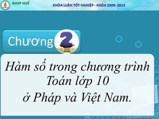 Hàm số trong chương trình
Toán lớp 10
ở Pháp và Việt Nam.
Chương
 