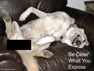 Be Clear
                        What You
By bad9brad on flickr
                        Expose
 