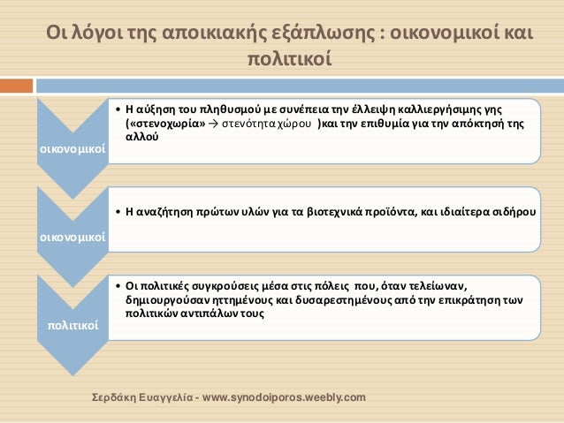 ÎŸÎ¹ Î»ÏŒÎ³Î¿Î¹ Ï„Î·Ï‚ Î±Ï€Î¿Î¹ÎºÎ¹Î±ÎºÎ®Ï‚ ÎµÎ¾Î¬Ï€Î»Ï‰ÏƒÎ·Ï‚ : Î¿Î¹ÎºÎ¿Î½Î¿Î¼Î¹ÎºÎ¿Î¯ ÎºÎ±Î¹ Ï€Î¿Î»Î¹Ï„Î¹ÎºÎ¿Î¯ 
Î¿Î¹ÎºÎ¿Î½Î¿Î¼Î¹ÎºÎ¿Î¯ 
â€¢Î— Î±ÏÎ¾Î·ÏƒÎ· Ï„Î¿Ï… Ï€Î»Î·Î¸Ï…ÏƒÎ¼Î¿Ï Î¼Îµ ÏƒÏ…Î½Î­Ï€ÎµÎ¹Î± Ï„Î·Î½ Î­Î»Î»ÎµÎ¹Ïˆ...