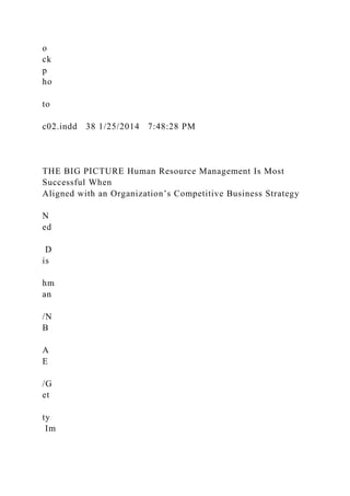 o
ck
p
ho
to
c02.indd 38 1/25/2014 7:48:28 PM
THE BIG PICTURE Human Resource Management Is Most
Successful When
Aligned with an Organization’s Competitive Business Strategy
N
ed
D
is
hm
an
/N
B
A
E
/G
et
ty
Im
 