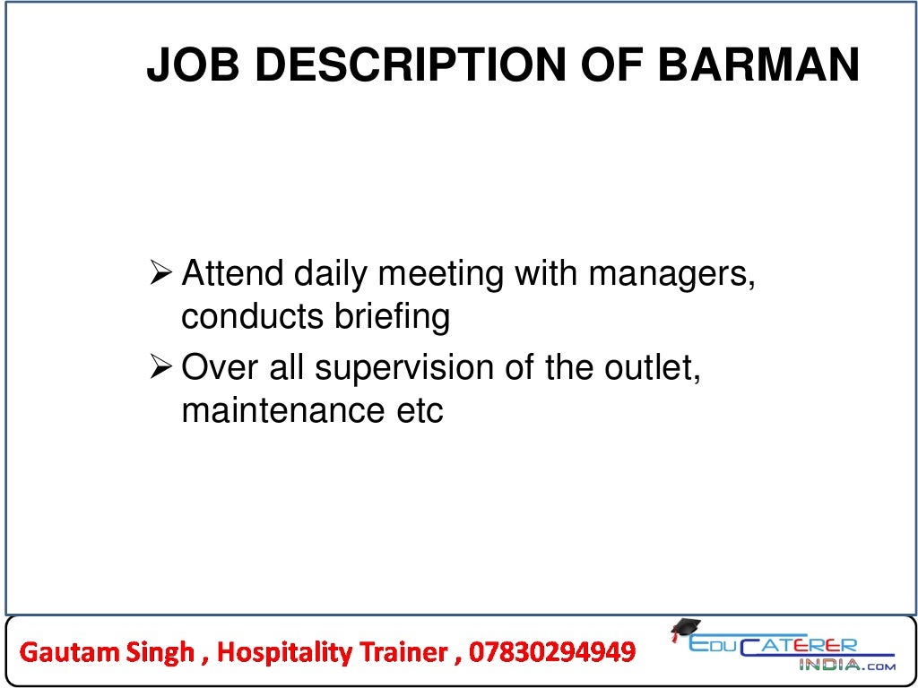 Bar staff job description specification