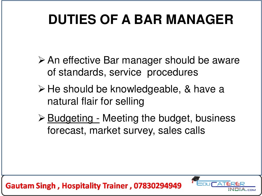 Bar staff job description specification