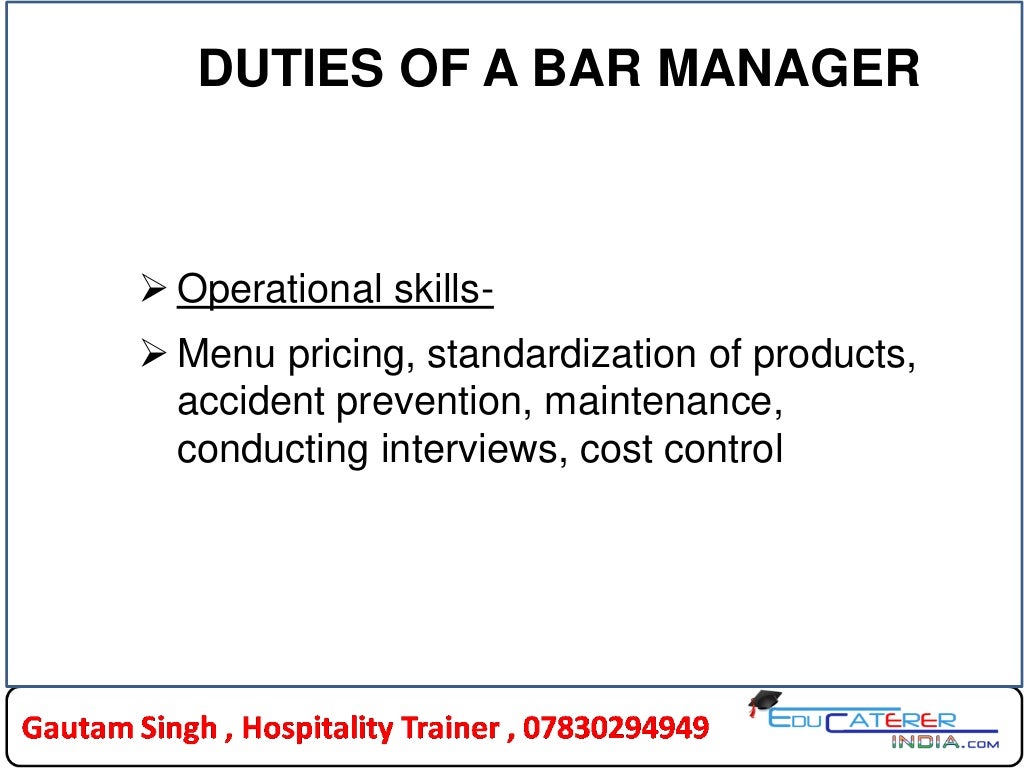 Bar staff job description specification