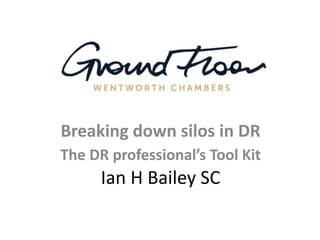 Breaking down silos in DR
The DR professional’s Tool Kit
Ian H Bailey SC
 