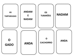 AS
TARTARUGAS
ANDAM
E
NADAM
OS
TUBARÕES NADAM
O
GADO ANDA
O
CACHORRO
ANDA
 