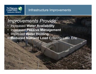 Infrastructure Improvements
Improvements Provide:
• Increased Water Availability
• Increased Passive Management
• Improved Water Holding
• Reduced Nutrient Load Entering Lake Erie
 