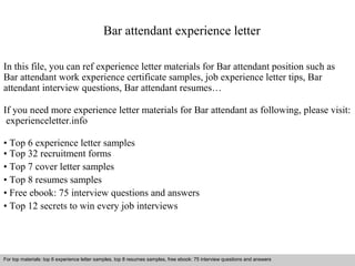 Bar Attendant Experience Letter