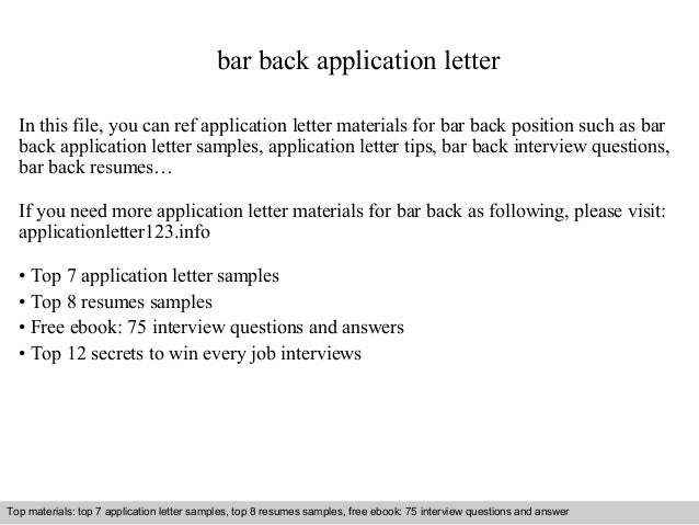 bar back application letter bar back resume