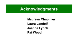 Acknowledgments Maureen Chapman Laura Landolf Joanna Lynch Pat Wood 