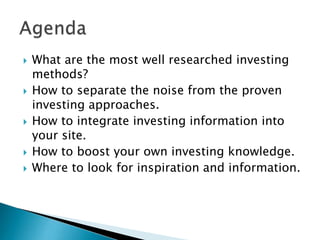 








What are the most well researched investing
methods?
How to separate the noise from the proven
investing app...