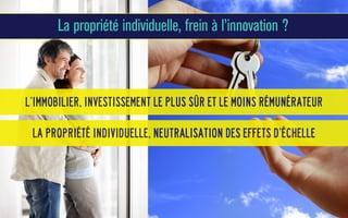 La propriété individuelle, frein à l’innovation ?

L’immobilier, investissement le plus sûr et le moins rémunérateur
La propriété individuelle, neutralisation des effets d’échelle

 