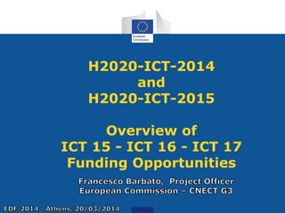 H2020-ICT-2014
and
H2020-ICT-2015
Overview of
ICT 15 - ICT 16 - ICT 17
Funding Opportunities
 