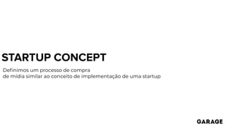 STARTUP CONCEPT
Deﬁnimos um processo de compra
de mídia similar ao conceito de implementação de uma startup
 