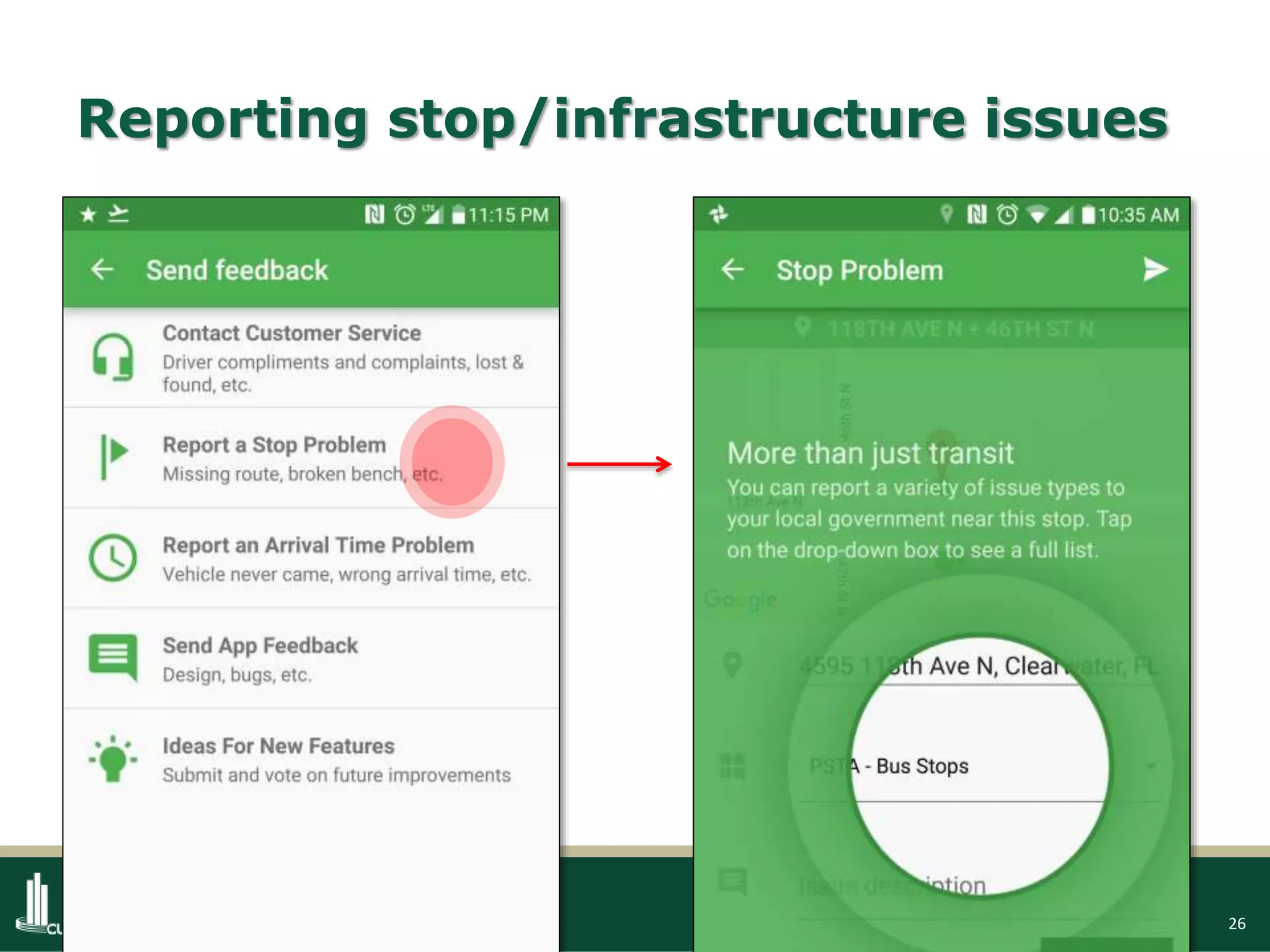 26
Reporting stop/infrastructure issues
 