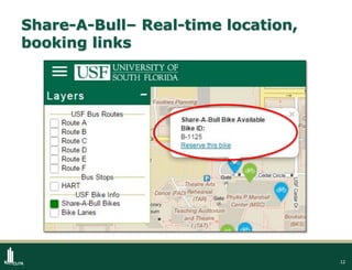 12
Share-A-Bull– Real-time location,
booking links
 