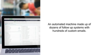 An automated machine made up of
dozens of follow up systems with
hundreds of custom emails.
 