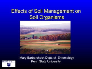 Effects of Soil Management on
        Soil Organisms




   Mary Barbercheck Dept. of Entomology
          Penn State University
 