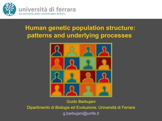 Human genetic population structure: patterns and underlying processes   Guido Barbujani Dipartimento di Biologia ed Evoluzione, Università di Ferrara [email_address] 