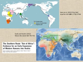 Henn et al. (2012) Proc Natl
Acad Sci USA 109: 17758-17764
Scally and Durbin (2012)
Nature Rev Genet 13: 745-753
 