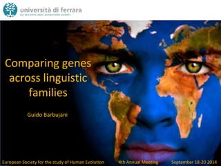 Comparing
genes across
linguistic
families
Guido Barbujani
inceton, Institute of Advanced Study October 20
 