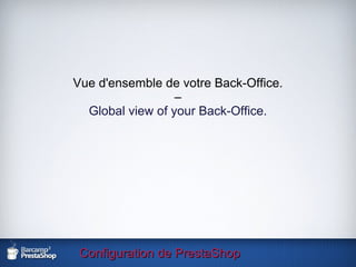Configuration de PrestaShop Vue d'ensemble de votre Back-Office. – Global view of your Back-Office. 