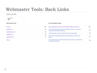Webmaster Tools: Back Links
 